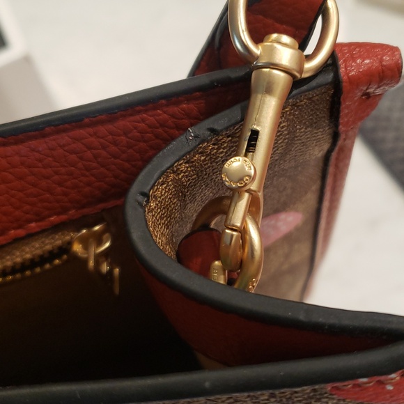 Coach Brown Signature Satchel with Red & Pink Strawberry Print Size Medium - Picture 6 of 16
